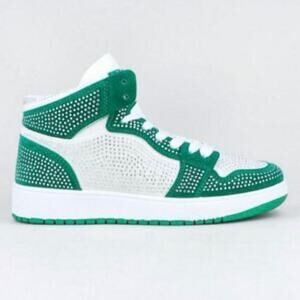 Shasa Bicolor Rhinestone Luxury Shoe Sneaker Green White High-Top Women’s Size 8